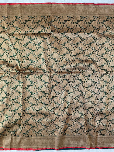 Banarasi Katan Pure Silk Saree | Handwoven | shade of Emerald Green with Antique Zari | Ships from California